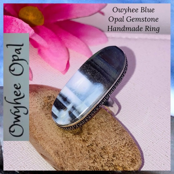 Memorizing Owyhee Blue Opal Gemstone Handmade Ring - Picture 1 of 7